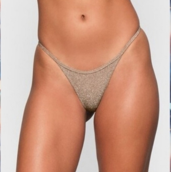 SKIMS 2 Piece Glitter Swim Scoop neck top thong Bikini Set Nude Sienna 22 24 3X - Picture 4 of 8